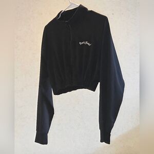 Women's New York Quarter Zip Fitted Crop Sweatshirt Size L